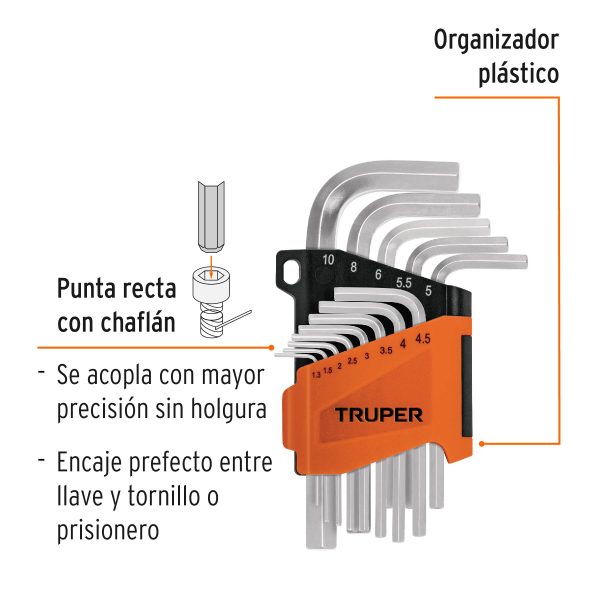 15542 - Juego 13 llaves allen mm punta hexagonal con organizador
