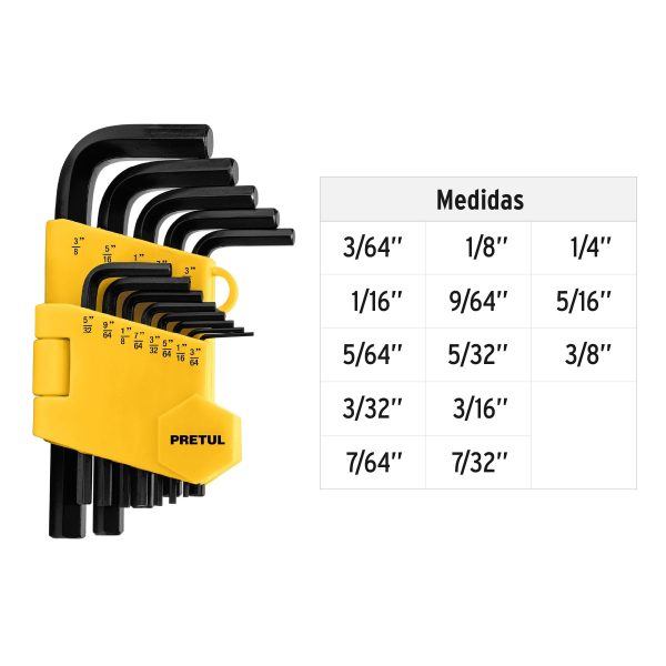 21856 - Juego 13 llaves allen std punta hex con organizador, PRETUL