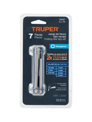 15557 - Juego de 7 llaves allen mm tipo navaja, cuerpo de lámina