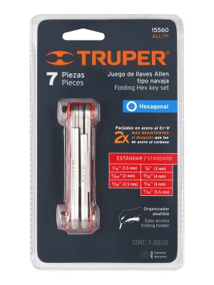 15560 - Juego de 7 llaves allen std tipo navaja, cuerpo de lámina
