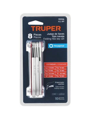 15556 - Juego de 8 llaves allen std tipo navaja, cuerpo de lámina