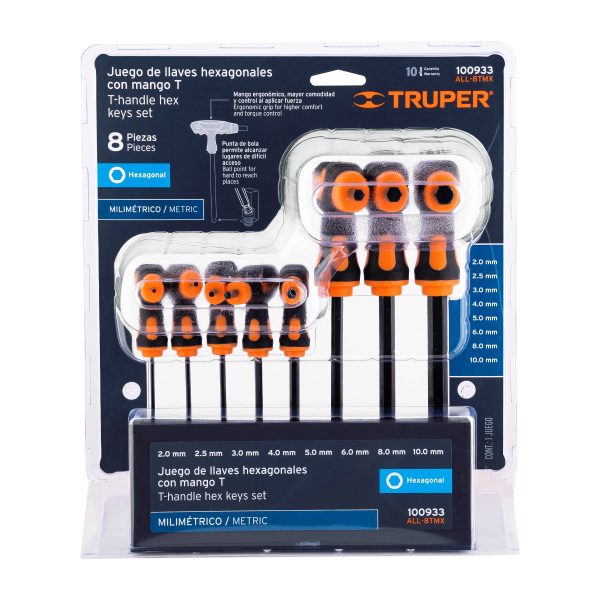 100933 - Juego 8 llaves allen mm extralargas mango T, punta de bola