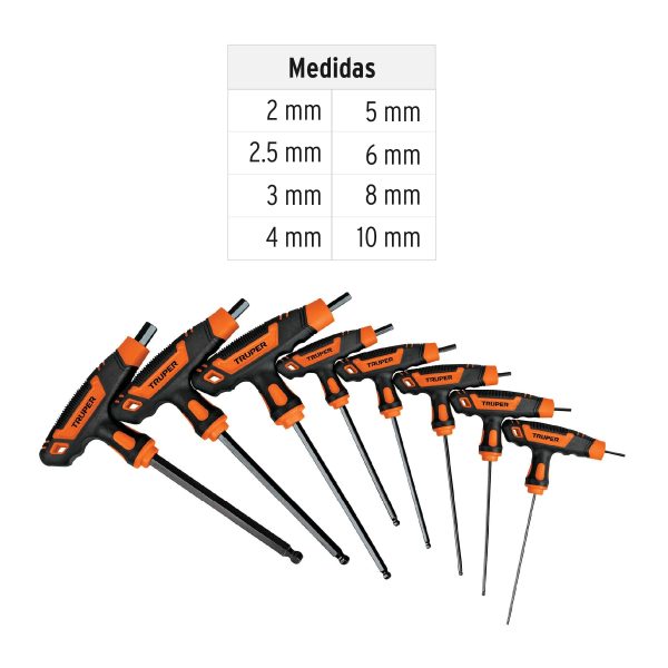 100933 - Juego 8 llaves allen mm extralargas mango T, punta de bola