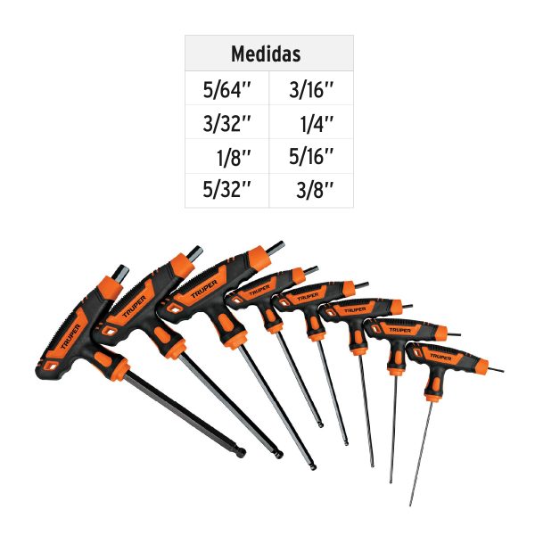 100934 - Juego 8 llaves allen std extralargas mango T, punta de bola