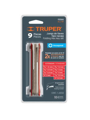 15566 - Juego de 9 llaves allen std tipo navaja, cuerpo de lámina