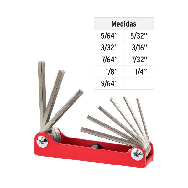 15566 - Juego de 9 llaves allen std tipo navaja, cuerpo de lámina