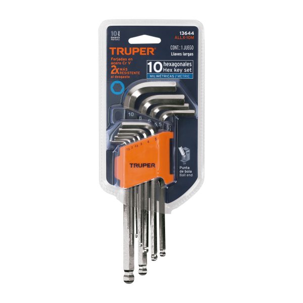 13644 - Juego 10 llaves allen largas mm punta bola con organizador