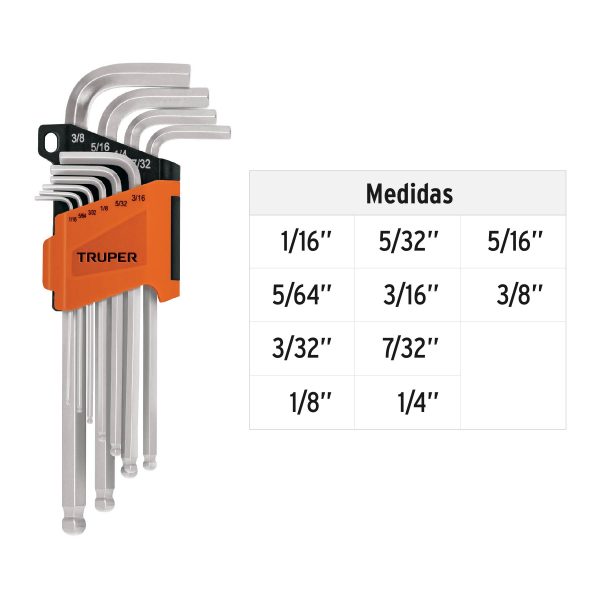 13643 - Juego 10 llaves allen largas std punta bola con organizador