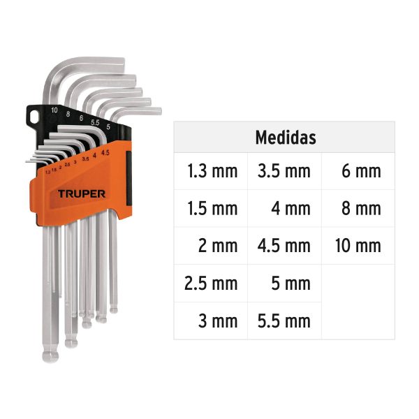 13646 - Juego 13 llaves allen largas mm punta bola con organizador