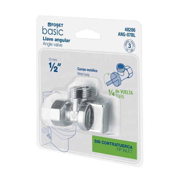 48286 - Llave angular de 1/2', 1/4 de vuelta, blíster, FOSET BASIC