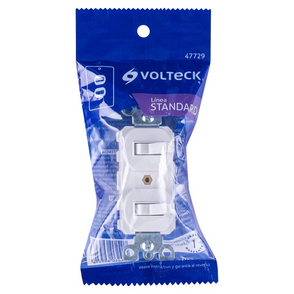 47729 - Interruptor dúplex de palanca, Standard, blanco, Volteck