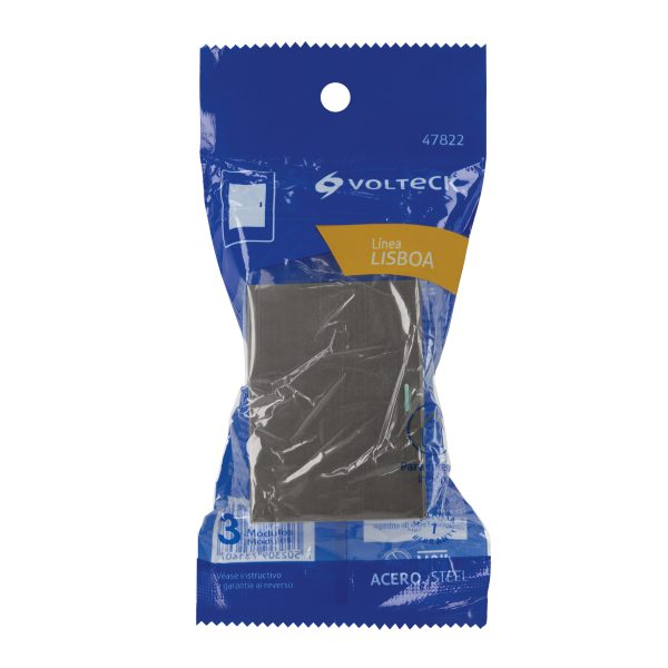 47822 - Interruptor sencillo acero inox de 3 módulos, línea Lisboa