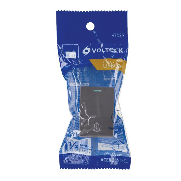 47826 - Interruptor timbre acero inox de 1.5 módulos, línea Lisboa