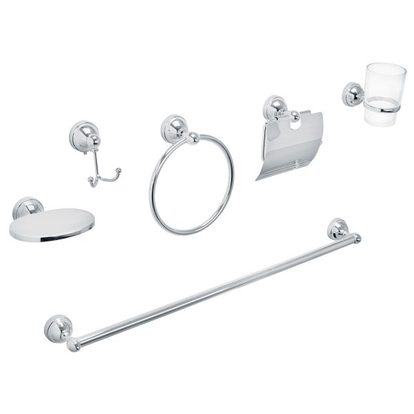 48340 - Juego de 6 acc. p/baño cromo chapetón redondo chico, Aqua