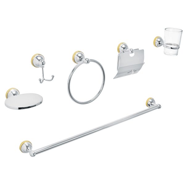 48343 - Juego 6 acc. p/baño cromo-oro chapetón redondo chico, Aqua