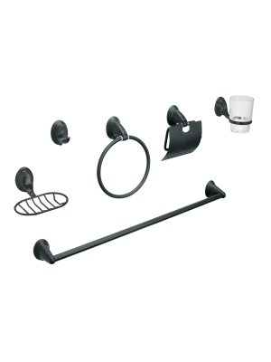 49163 - Juego de 6 acc. p/baño negro mate chapetón ovalado, Aqua