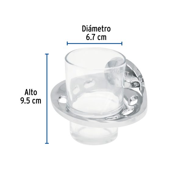 49398 - Portavaso cepillero metálico con vaso de vidrio, Foset Aqua