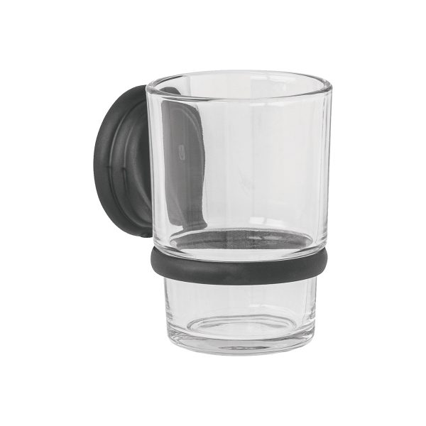 45979 - Portavaso cepillero negro con vaso de vidrio, Foset Aqua