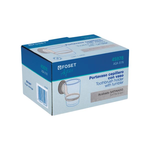 45978 - Portavaso cepillero satín con vaso de vidrio, Foset Aqua