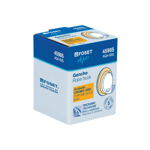 45985 - Gancho sencillo metálico acabado cromo-oro, Foset Aqua