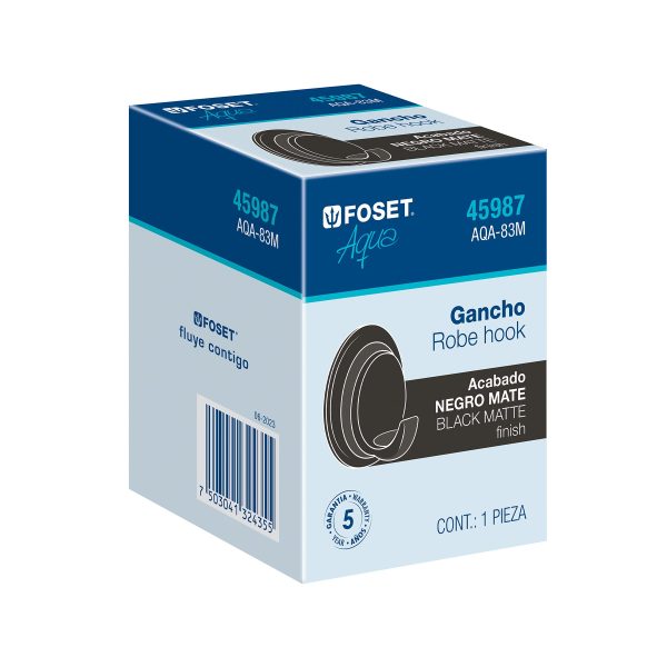45987 - Gancho sencillo metálico acabado negro, Foset Aqua