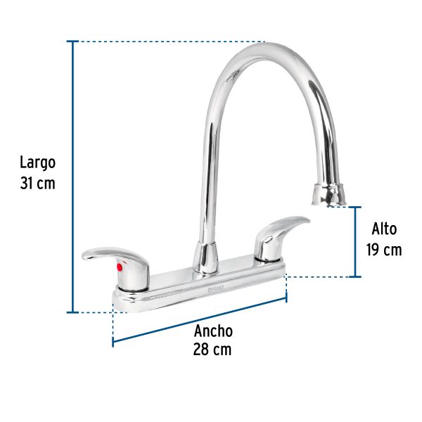 49687 - Mezcladora fregadero 8' cromo, cuello largo, palanca, AQUA