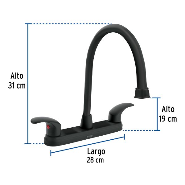 45625 - Mezcladora fregadero 8' negro, cuello largo, palanca, AQUA