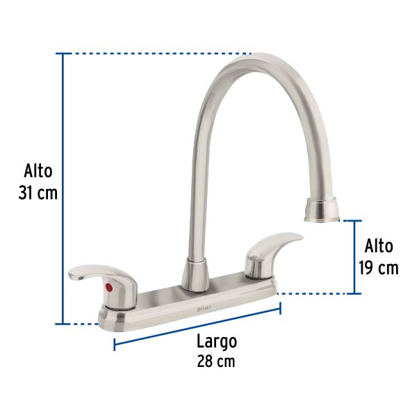 45624 - Mezcladora fregadero 8' satín, cuello largo, palanca, AQUA