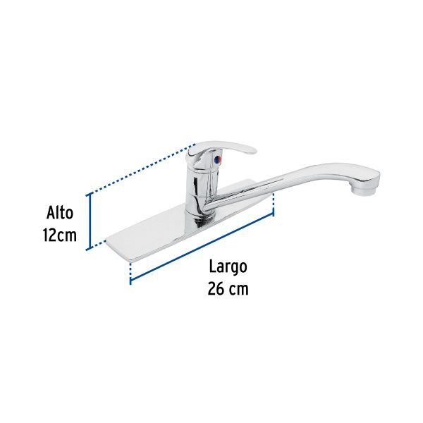 49407 - Monomando fregadero cromo, cuello recto, AQUA