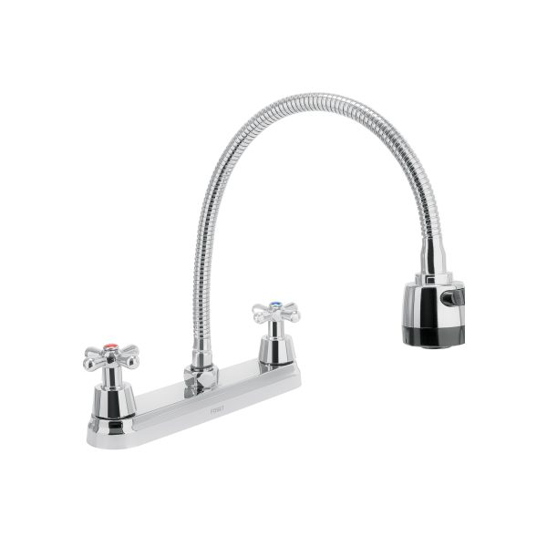 49819 - Mezcladora fregadero 8' cromo, cuello flexible, cruceta,AQUA