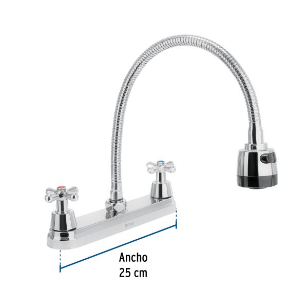 49819 - Mezcladora fregadero 8' cromo, cuello flexible, cruceta,AQUA