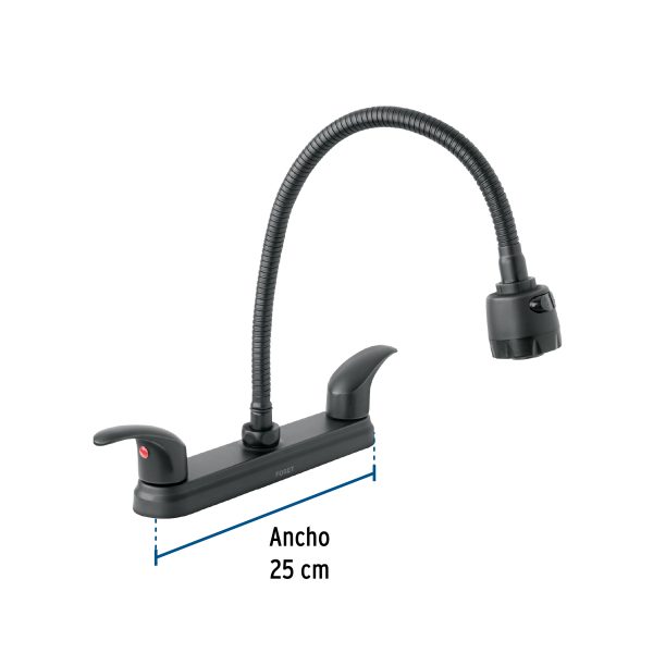 47917 - Mezcladora 8' p/fregadero, flexible, palanca, negro, Aqua