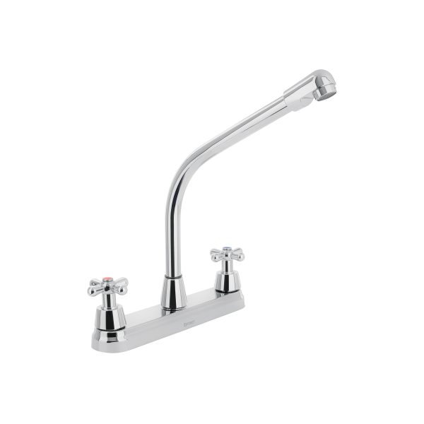 45626 - Mezcladora fregadero 8' cromo, cuello cobra, cruceta, AQUA