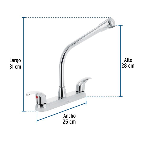 45627 - Mezcladora fregadero 8' cromo, cuello cobra, palanca, AQUA