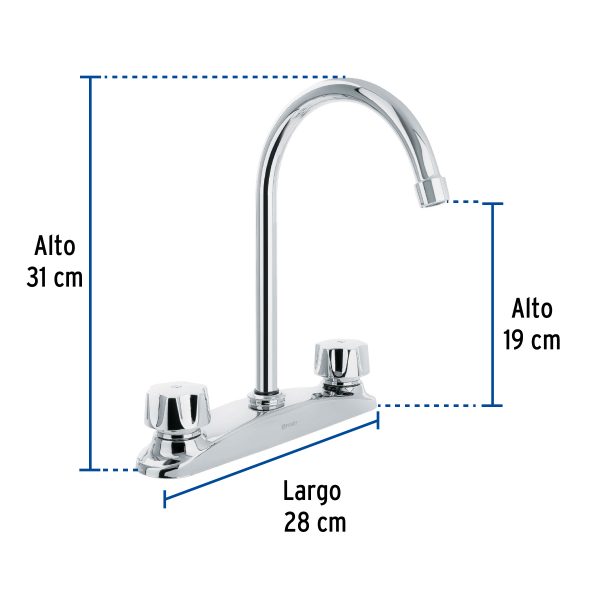 45628 - Mezcladora fregadero 8' cromo, cuello largo, hexagonal, AQUA