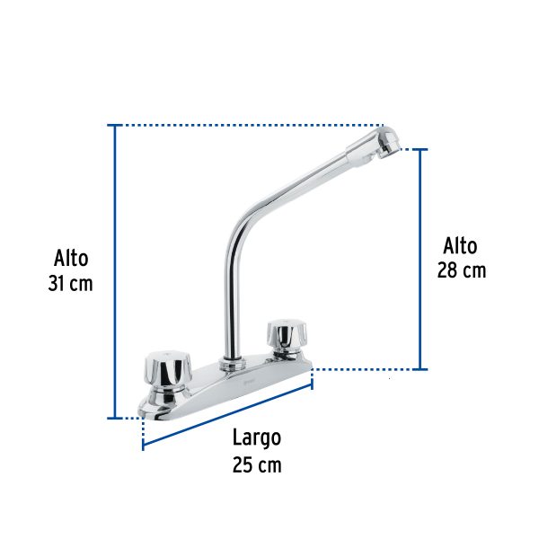 45629 - Mezcladora fregadero 8' cromo, cuello cobra, hexagonal, AQUA