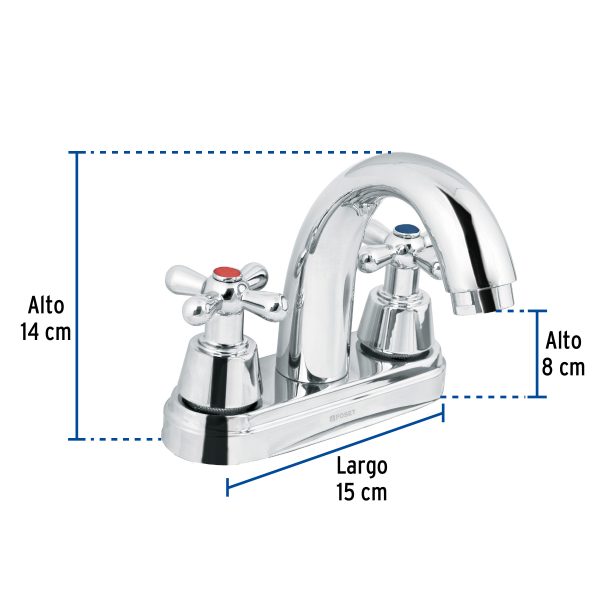 49692 - Mezcladora lavabo 4' cromo, nariz curva, cruceta, AQUA