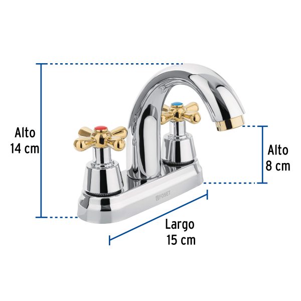 45355 - Mezcladora lavabo 4' cromo-oro, nariz curva, cruceta, AQUA