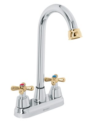 45621 - Mezcladora lavabo 4' cromo-oro, tipo bar, cruceta, AQUA