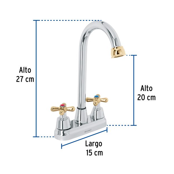 45621 - Mezcladora lavabo 4' cromo-oro, tipo bar, cruceta, AQUA