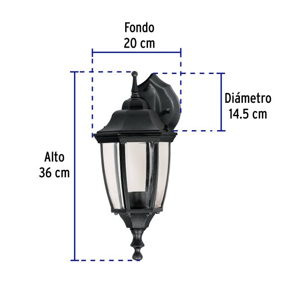 47291 - Arbotante tipo farol tradicional suspendido p/exterior negro