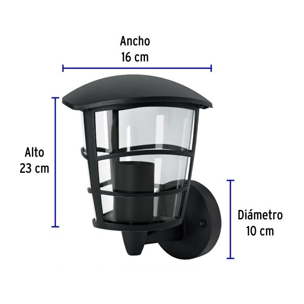 45092 - Arbotante tipo farol moderno soportado p/exteriores, negro