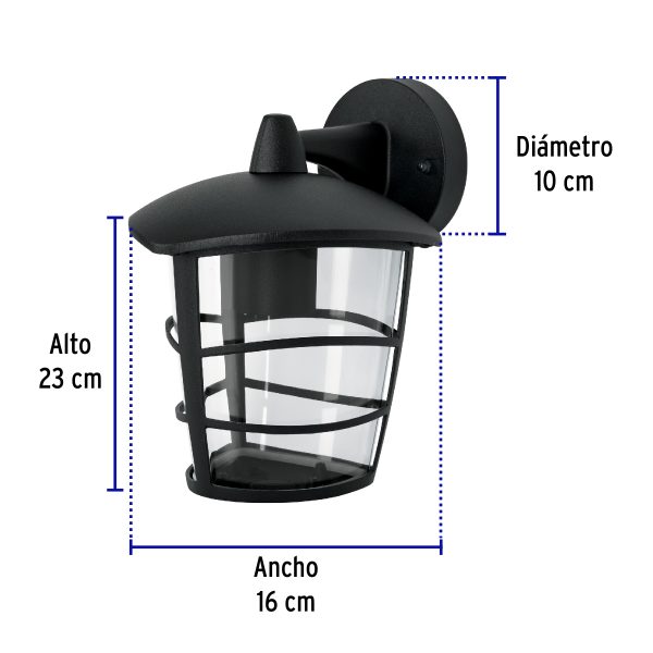 45093 - Arbotante tipo farol moderno suspendido p/exteriores, negro