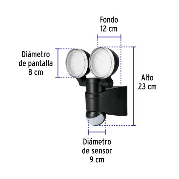 47338 - Arbotante LED 12 W negro con sensor de movimiento, Volteck