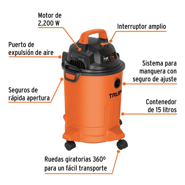 101508 - Aspiradora de sólidos y líquidos, 4 gal, plástica, Truper
