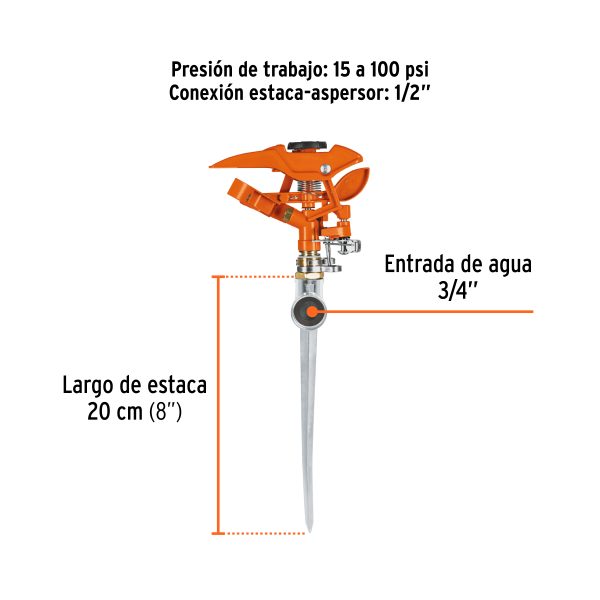 10318 - Aspersor metálico 11' una vía, estaca metálica, Truper