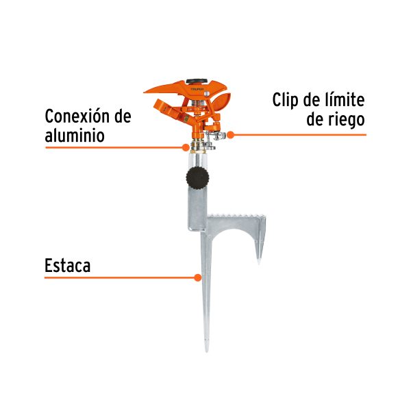 ASP-11RFC1.jpg 10323 - Aspersor metálico 14' dos vías, reforzado, estaca de escalón