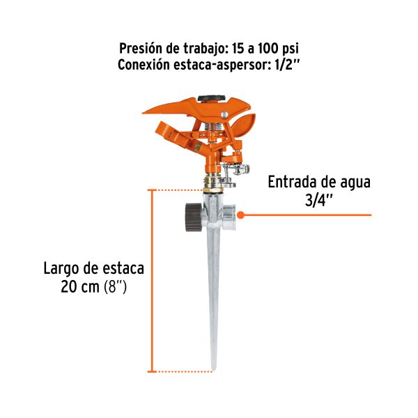 10321 - Aspersor metálico 11' dos vías, estaca metálica, Truper