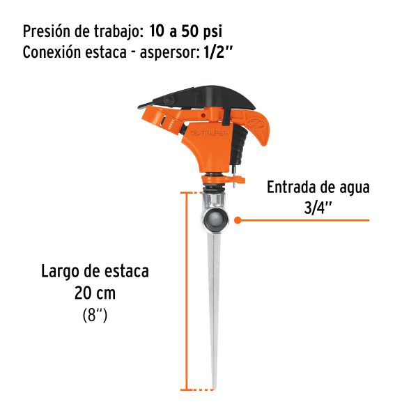 10336 - Aspersor plástico 11', una vía, estaca metálica, Truper