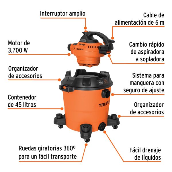 12093 - Aspiradora sólidos y líquidos, 12 gal, soplador desmontable